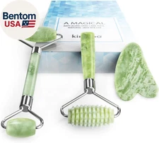 Jade Roller and Gua Sha for Face-3 in 1 Kit with Facial Massager Tool,100% Real
