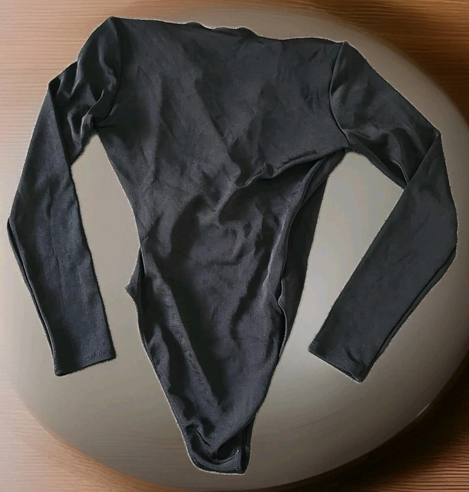 复古缓存黑色紧身衣 11 英寸腰 25 英寸长 Sm 肩垫 — 第 2/4 张图片