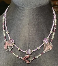 2  Handcrafted Purple Toned Bead Necklaces