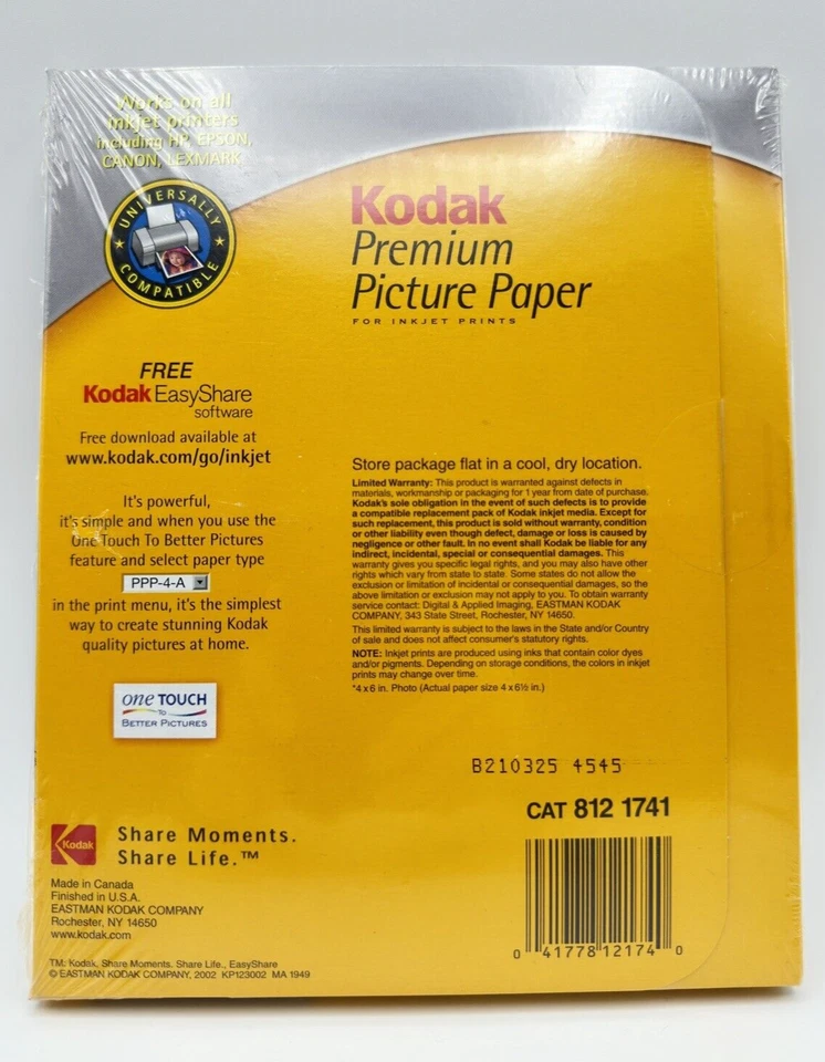 Papel fotográfico de inyección de tinta premium KODAK alto brillo 150 hojas 4" x 6" NUEVO/SELLADO Foto 2 de 2