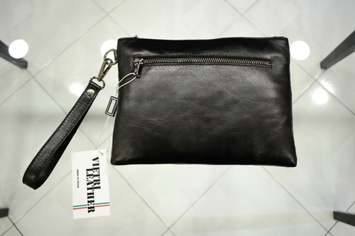 Borsello Uomo Vera Pelle Nero Pochette da Polso Mano Borsa Busta VIETRI LEATHER - Foto 5 di 7