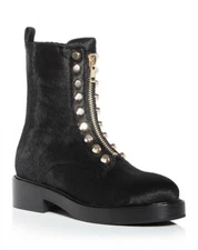 Jeffrey Campbell TONETTE Black Calf Hair Studded Zip Combat Boots Size 8