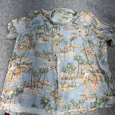 Batik Bay Hawaiian Shirt XXL Blue Rayon Surf Beach Palm Tree Vintage Aloha