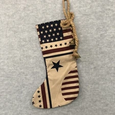 Primitive Folk Art Style Patriotic Stars & Stripes With Bells Christmas Stocking