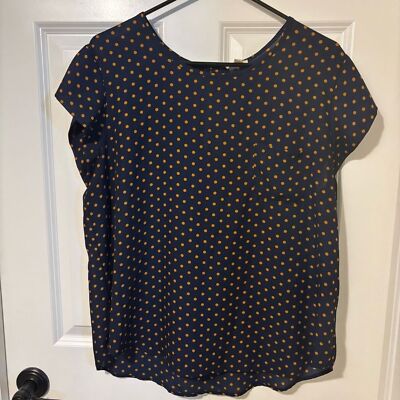 Lily White Navy/Brown Polka Dot Women's Short Sleeve Top Size XL