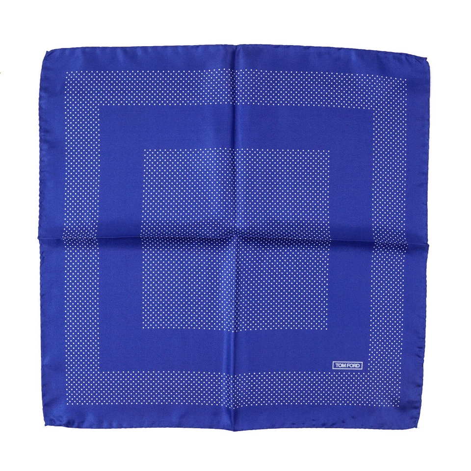 New $180 TOM FORD Royal Blue Dot Print Silk Pocket Square - Image 2 of 4