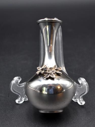 Sterling Silver Short Bud Vase 3 3/4" Floral Applied Decoration 50g Marked 925 - Picture 20 of 20