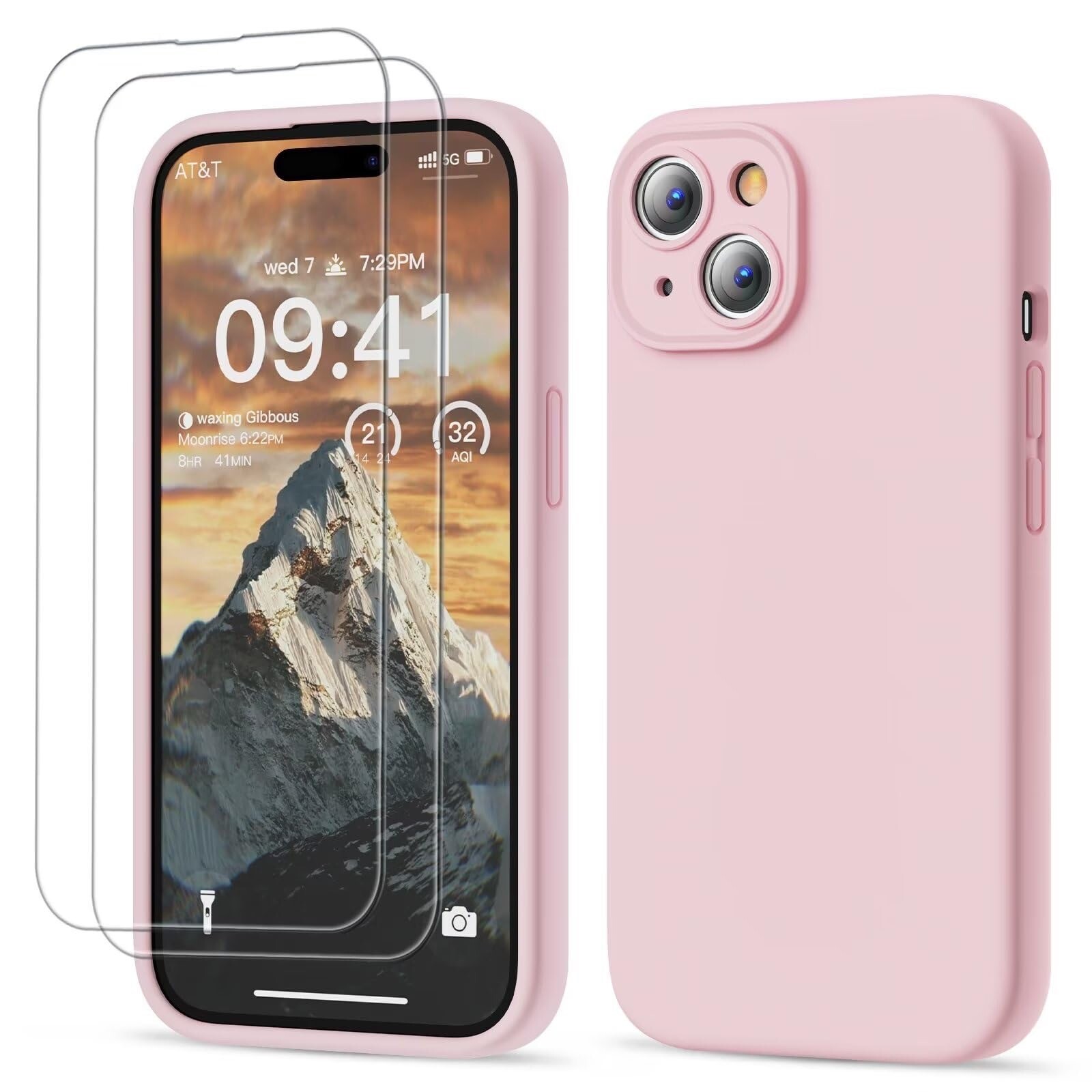 for iPhone 15 Case-Silicone Shockproof .included 2X Screen Protector-Light Pink-image