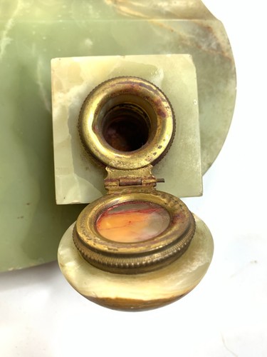 Gorgeous 19th C. French Bronze & Green Onyx Double Inkwell Inkstand Pen Rest - Picture 19 of 19