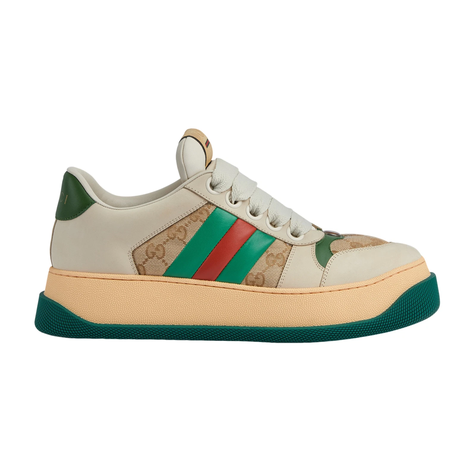 Baskets homme GUCCI Screener cuir beige GG toile neuves et authentiques