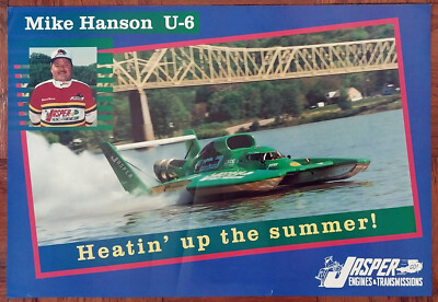 1990s vintage Mike Hanson U-6 MISS JASPER hydroplane boat racing poster 17x25