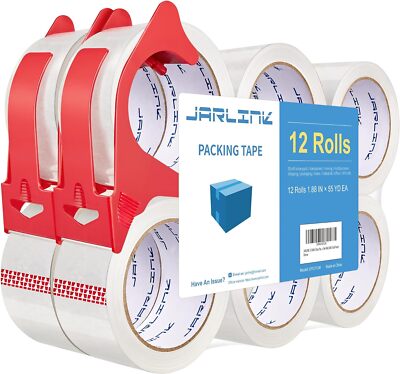 JARLINK 12 Rolls Clear Packing Tape with 2 12 (2.7mil / 55 yd), 