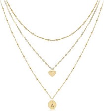 Dainty Layered Initial Choker Necklaces Handmade 14K Gold Plated Tiny Heart