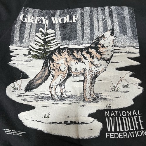Vintage 1990 National Wildlife Federation Sweatshirt XL Grau Wolf Made In USA