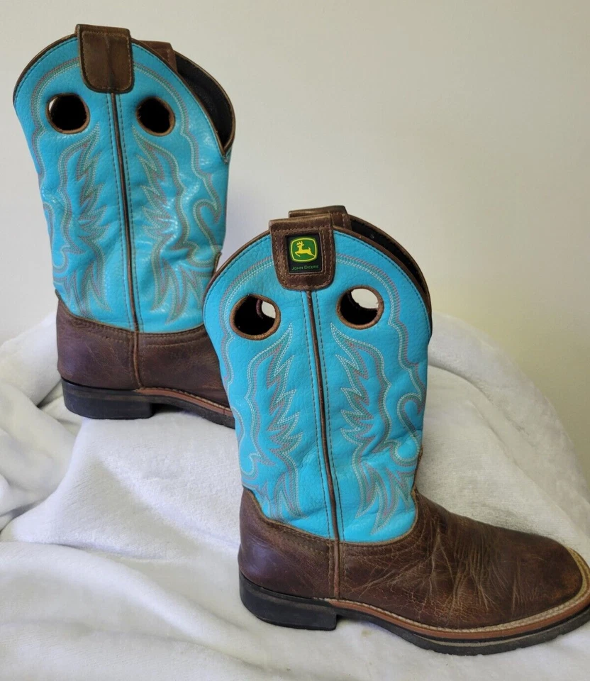 John Deere Women's Western Boots Brown/Turquoise Size US 7.5M - Image 2 of 4