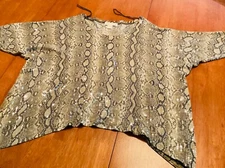 Michael Kors Women’sLg Top Sequins Animal Pat Brown Black Asymetrical 3/4 Sleeve