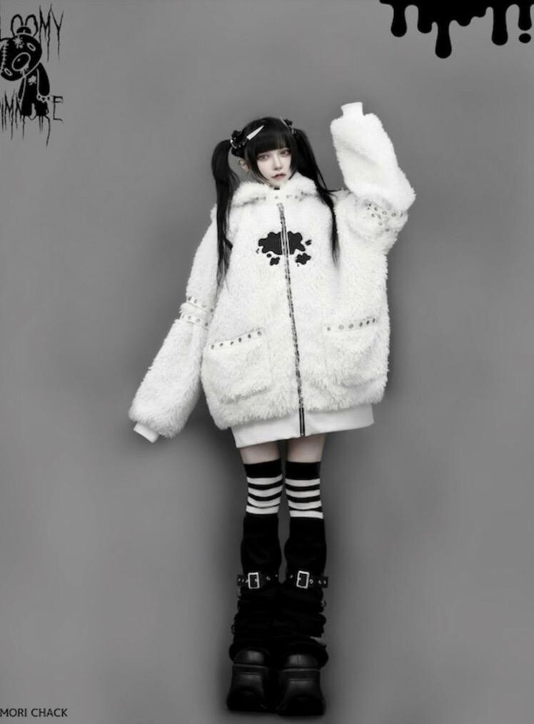GLOOMY bear x DimMoire Fleece Hoodie Boa Parka black kawaii anime