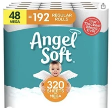 Angel Soft® Toilet Paper, 48 Mega Rolls = 192 Regular Rolls, 2-Ply Bath Tissue
