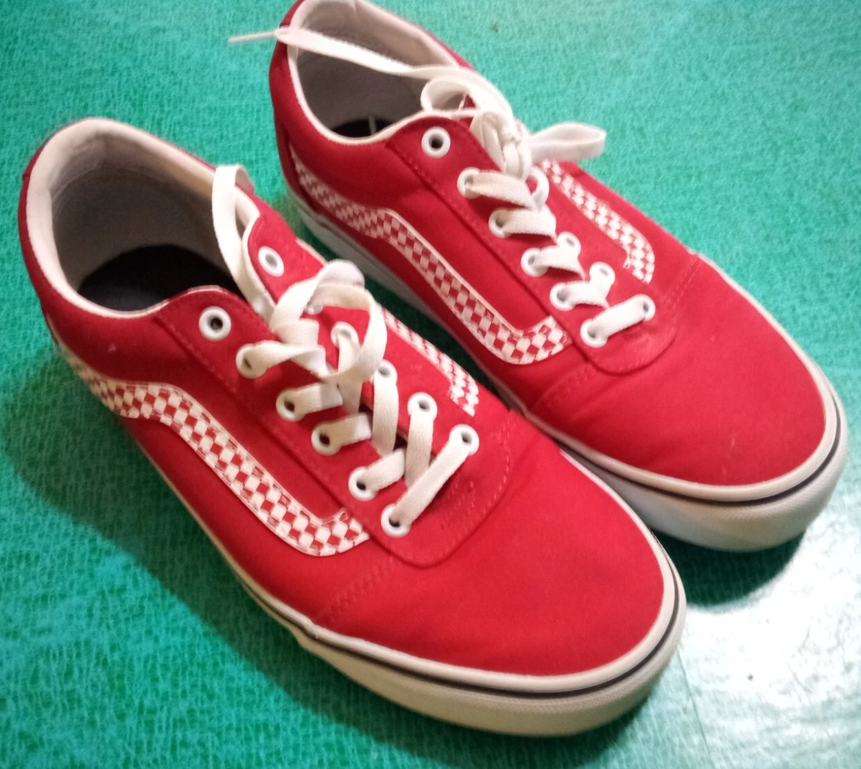 Scarpe basse Vans Off The Wall donna 10 rosso bianco tela bordo a quadri 500714