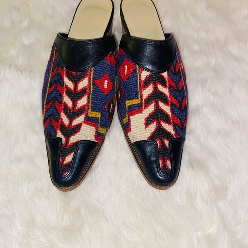 Turkish wool rug vtg mule shoes 7 Turkey Hand Made