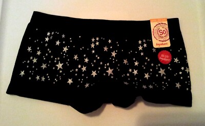 Girls Silver Stars Boyshort Style Panties (S-M) Black or Pink Shiny Sparkly NEW
