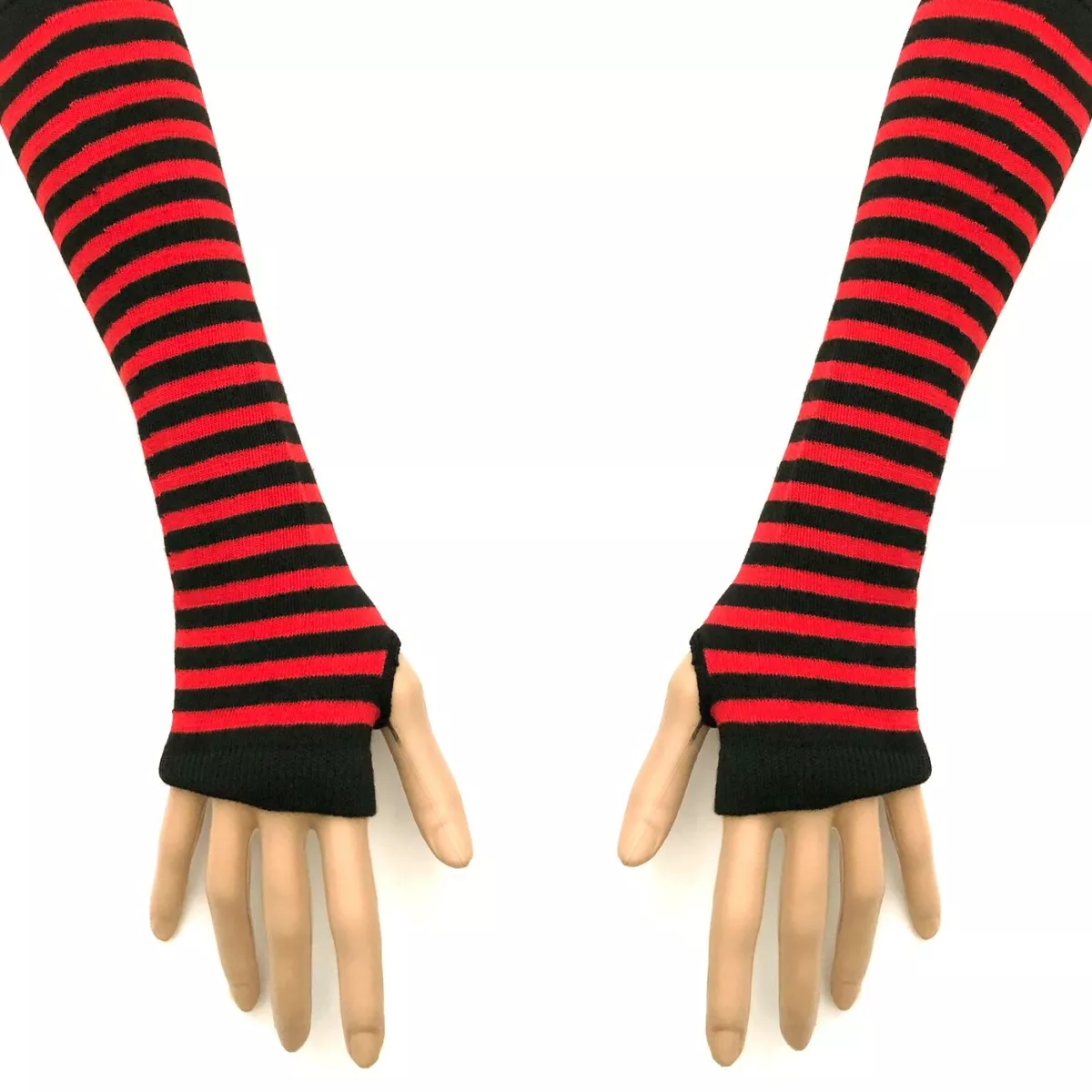 Emo Dark Red Striped Arm Warmers