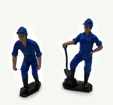 Pair 1986 Remco Toy Hard Plastic Blue Men Workers Man 3 1/4 Tall Figure