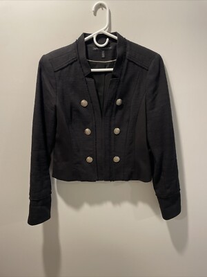 White House Black Market Admiral Jacket Tweed Military Button Blazer Women's ~8