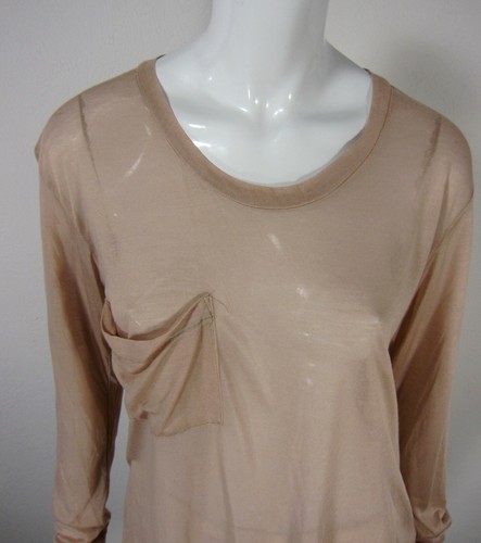 FOSSIL Long Sleeve Blouse Top Size L Large Modal Blend Solid Light Cream Pocket - Picture 3 of 8
