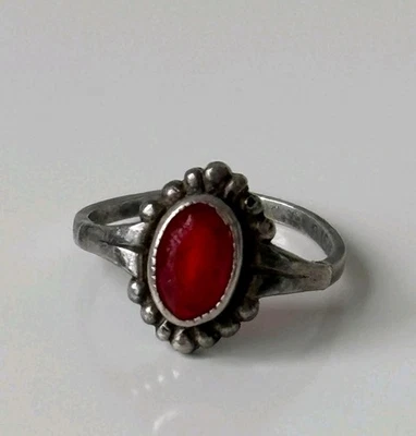 Vintage Kinderring Silber 835 mit rotem Stein Karmeol? 1950er Jahre 12mm - Bild 1 von 4