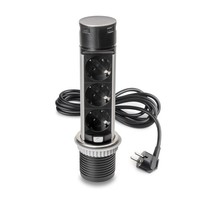 Multistecker Push 60Mm, 3X Schukostecker, 1X USB A, 1X USB C, Edelstahl, Emuca