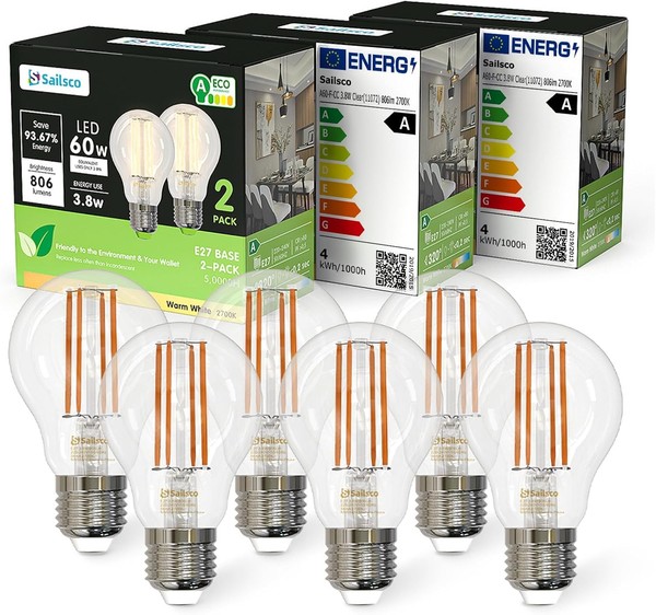 LED Lampe E27 Warmweiß 3,8W 2700K 806 Lumen A60 Vintage 60W Ersetzt 6 StüCk-image