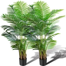 6ft 2-Pack Artificial Areca Palm Plant in Pot, Fake Tropical Cane Palm Silk T...
