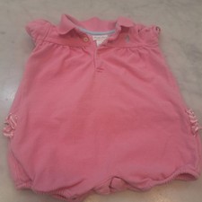 Ralph Lauren Polo Romper Baby Girl Sz 9M Pink Ruffle Piqu  One Piece Bubble