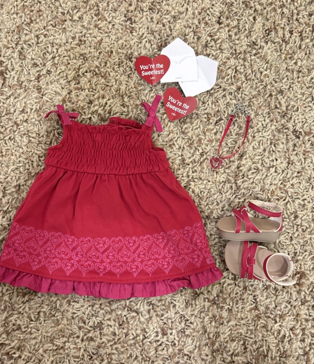 American Girl Doll Pretty Part Full Outfit RETIRED Pink Dress Shoes Necklace