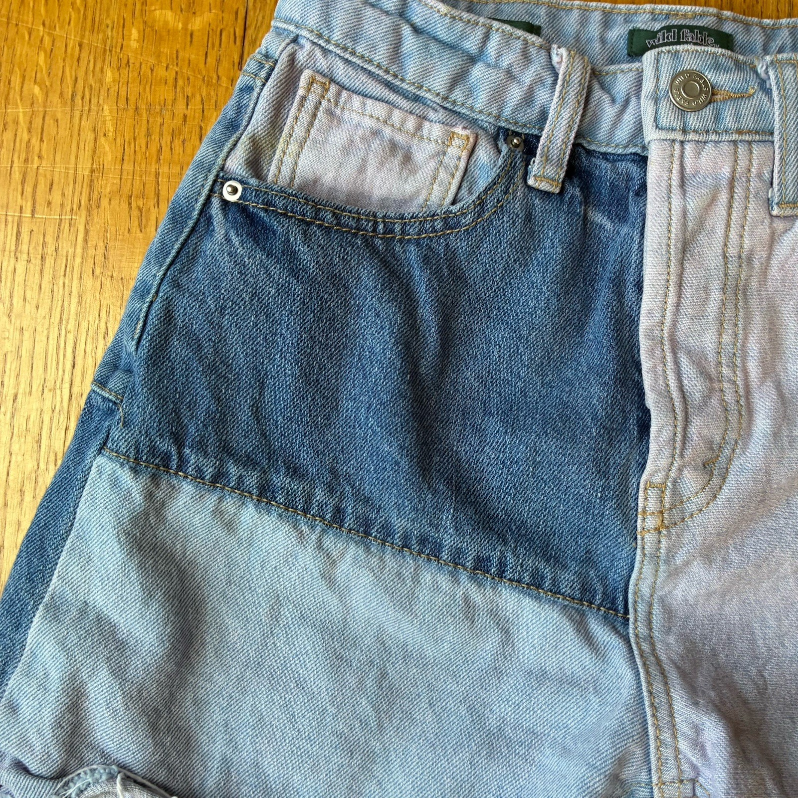 High Rise Patchwork Button Fly Denim Jean Cutoff … - image 3