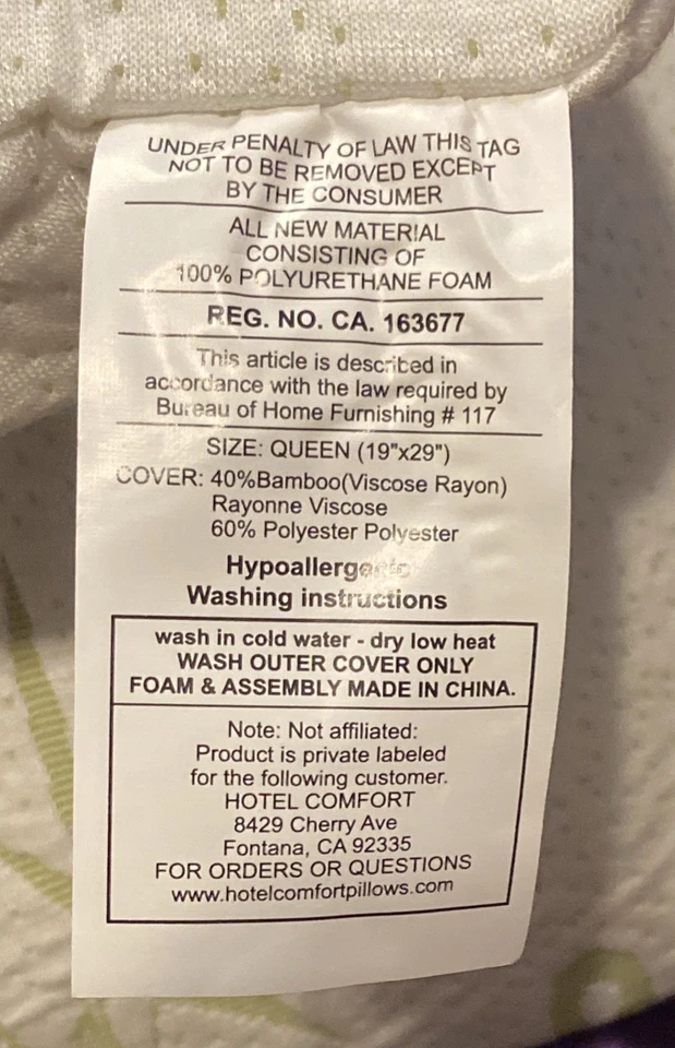 HOTEL COMFORT Bamboo Queen Size Foam Hypoallergenic Pillow - Image 3 of 4