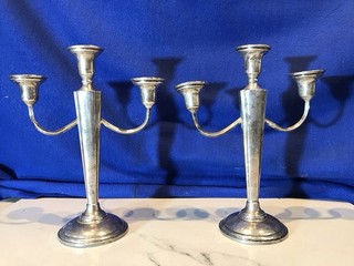 Coppia di candelabri USA EL SIL in argento sterling pesati a 3 luci 920 93 grammi