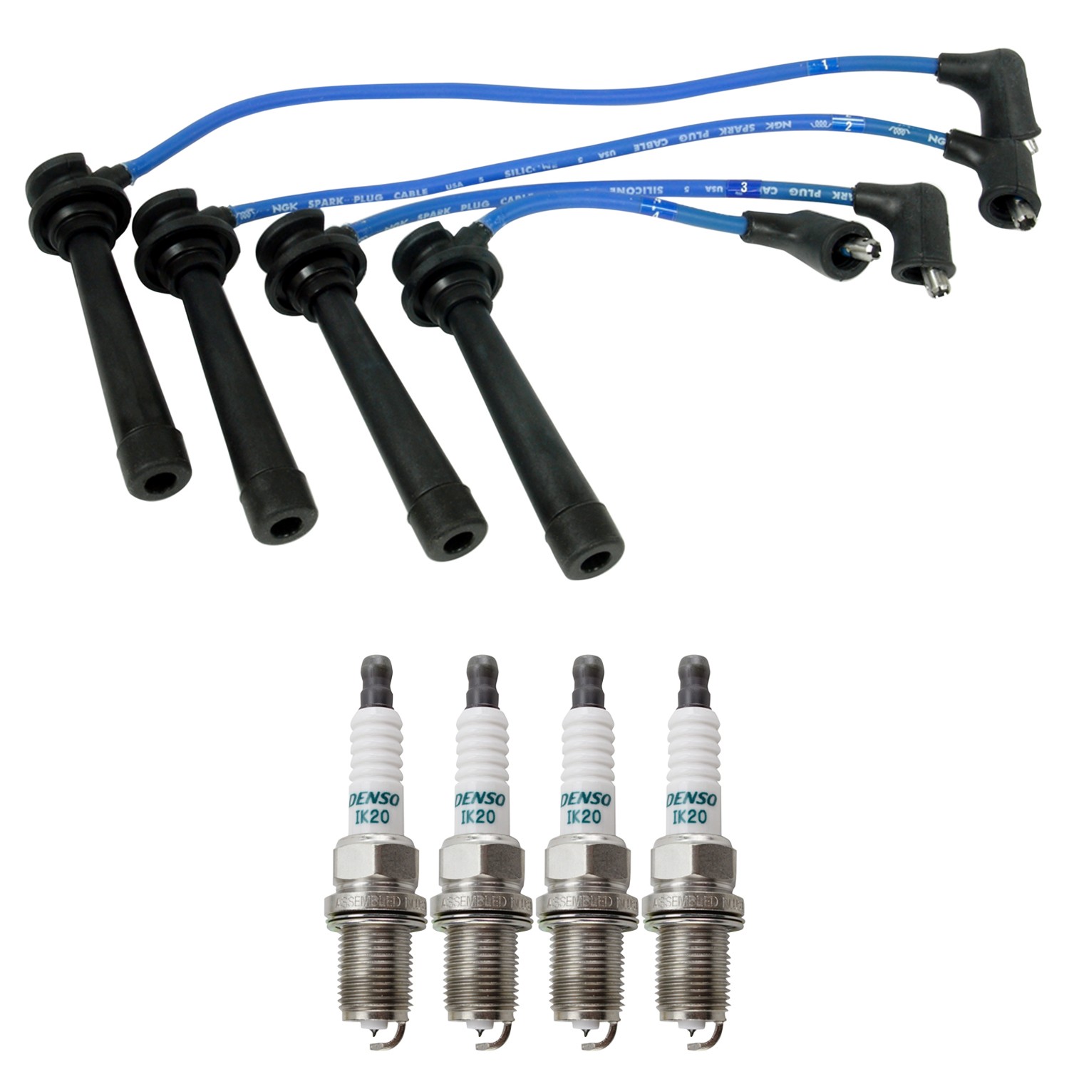 NGK Wire Set  Denso 4 Iridium Power Spark Plugs Kit for Kia Rio 1.5 L4 1.6 L4