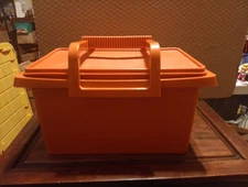 Tupperware 1431-4 Orange All Purpose Carrier All Craft SewingStorage Vtg 3 PIECE