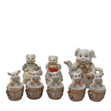 Miniature Pig Family Tea Set Hand-Painted Ceramic 8 Pc Collection Vintage D-24