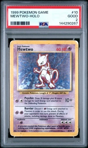 PSA 2 Mewtwo Holo 1999 Pokemon Game Base Set 10/102 Pokemon Card