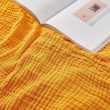 Muslin Throw Blanket Adults Breathable Gauze Mustard Yellow Couch 50x60 Inch