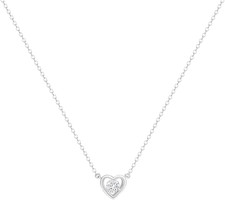 Silver Necklace for Women Dainty Heart Necklace 14K Plated Silver Plated Tiny CZ