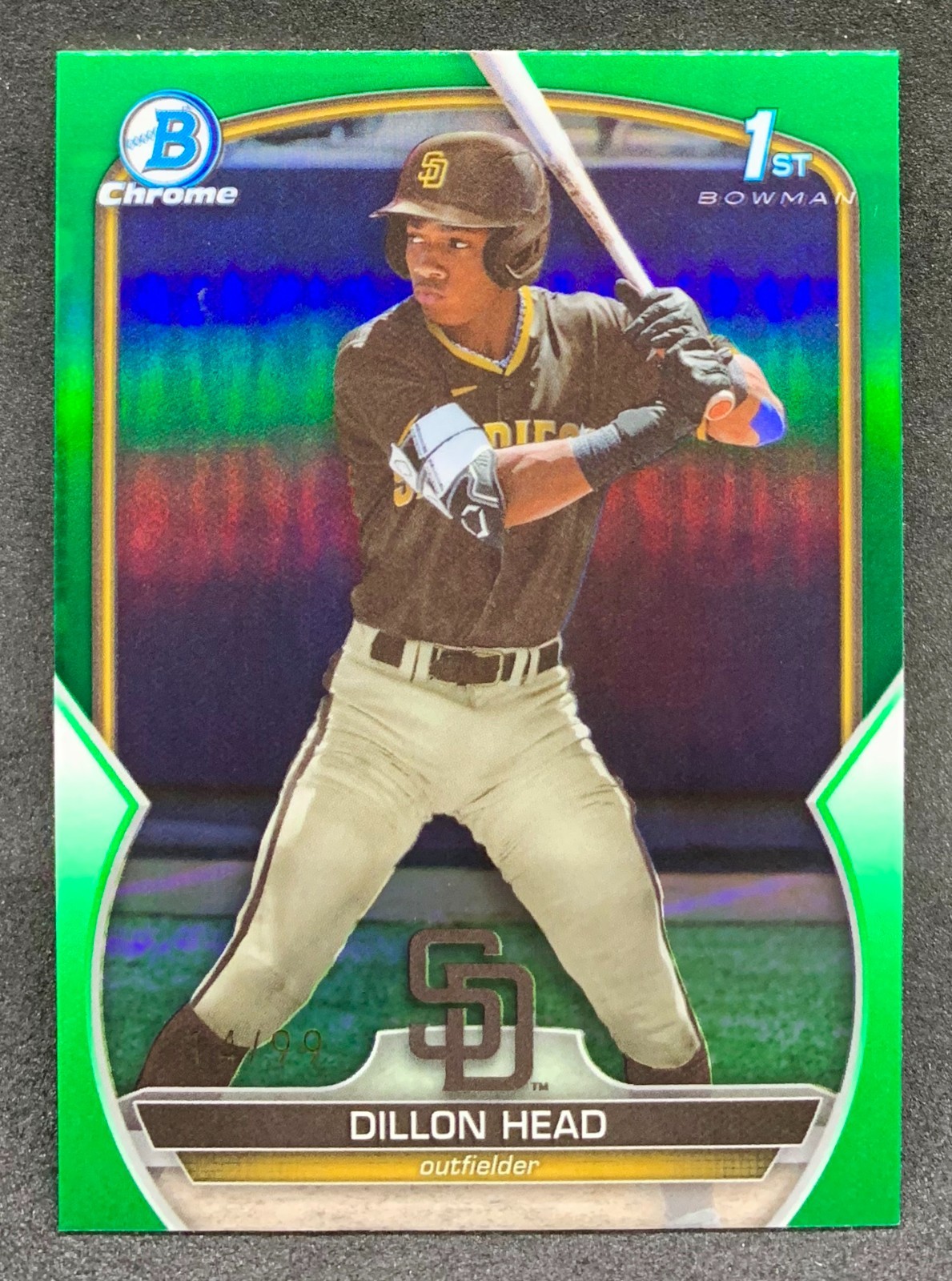2023 Bowman Chrome Draft DILLON HEAD Rookie Prospect Green Refractor 1st SP /99