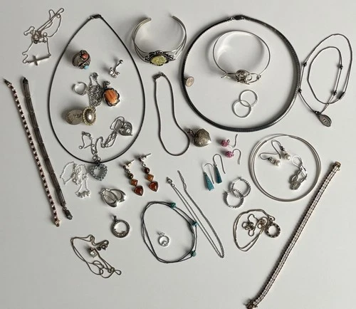 Vintage Sterling Silver Jewelry Lot 196g Necklace Bracelet Earrings All Wearable