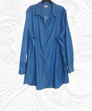 Avenue (22/24) Plus Size Blue Jean Chambray Long Sleeve Top/Jacket 2X