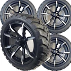 Set of 4 Atlantis 15" Blk Machined Lifted Golf Cart Wheels on 23x10-15 M/T Tires