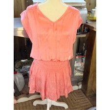 Made in Italy Coral Smocked Tiered Dress Boho Chic Flowy Mini Rayon Viscose