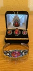 VTG  Fred Harvey Era Sterling Silver Dragon's Breath Ring Earrings Bracelet  Set